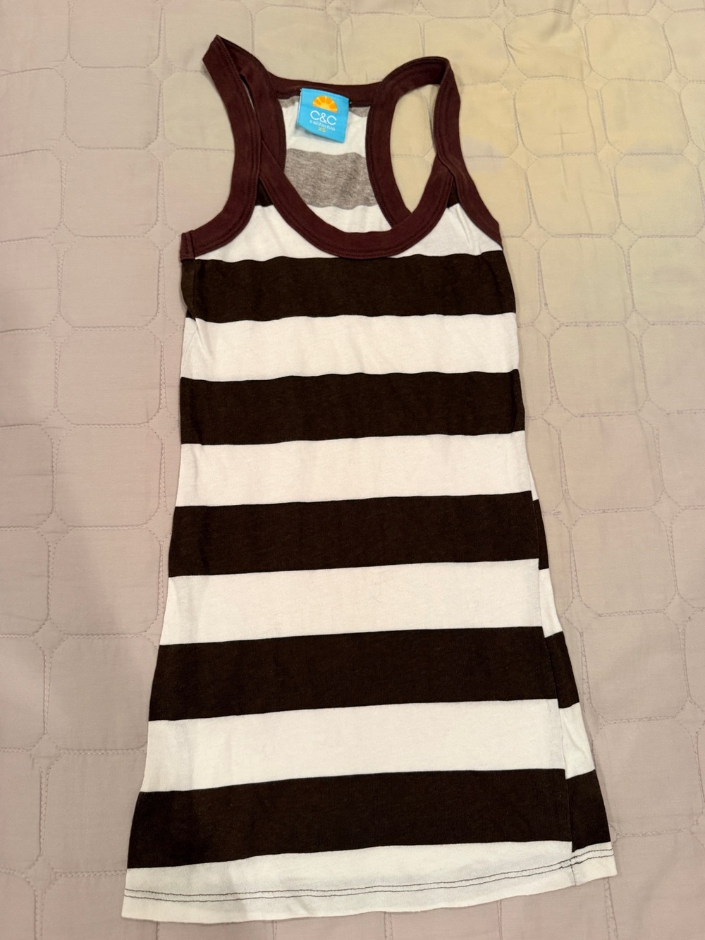 C&C California Women's XS Brown & White Striped Tank Top